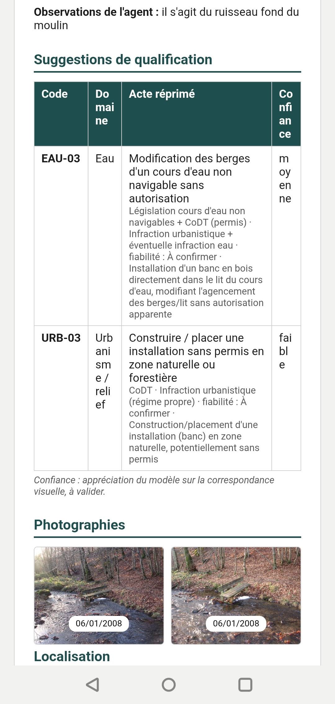 Résultat : description et suggestions de qualification